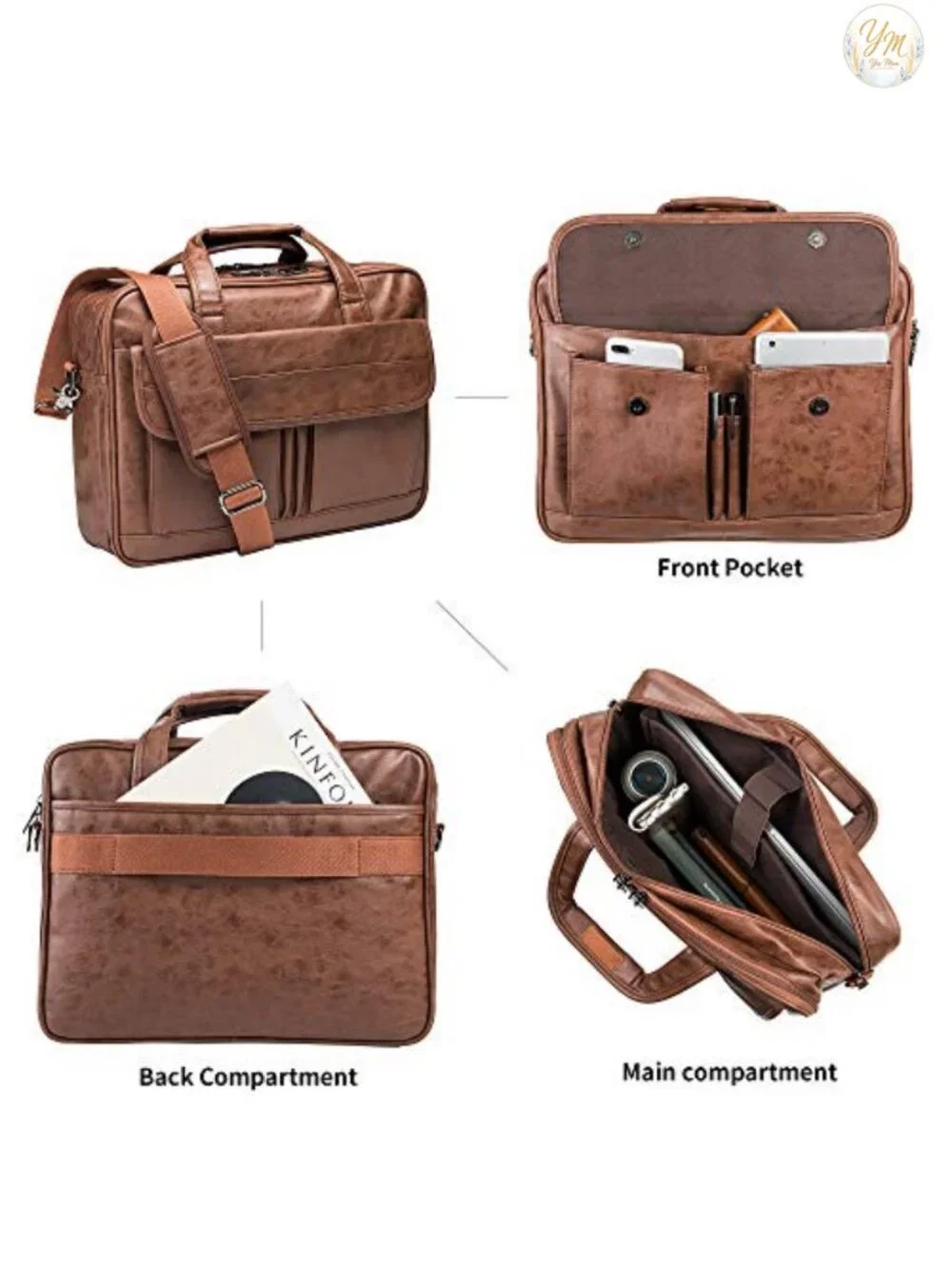 Handmade PU Leather Laptop Messenger Bag Water Resistant 17.3 Inch Business